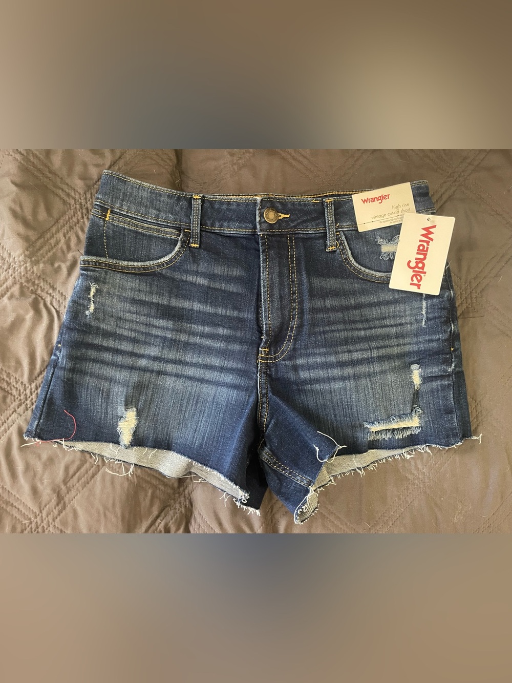 Wrangler Navy Blue High-Rise Cutoff Denim Shorts